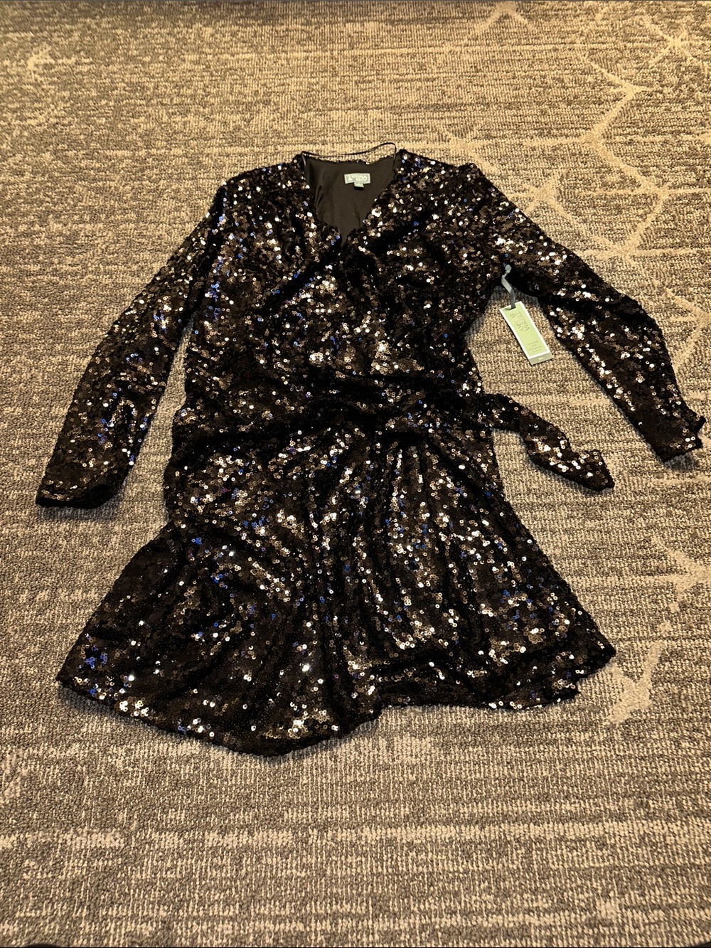 Terra & Sky Black Sequin Wrap Dress